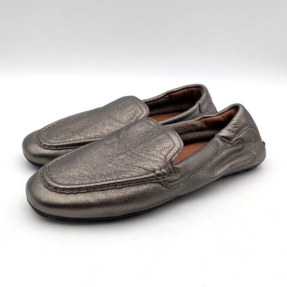 Aquatalia Qaitlin Metallic Weatherproof Flat Shoes Womens Pewter Size US9 EU39.5